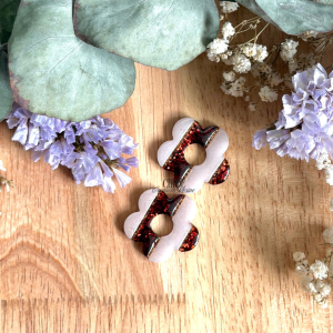 Rayures 25mm - Blanc, marron et paillettes dorées