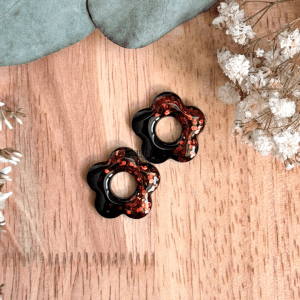 Pampilles fleurs de cerisiers  - Noir et paillettes marrons