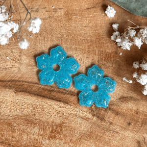 Pampilles Tropique 25mm - Bleu fluo et paillettes dorées